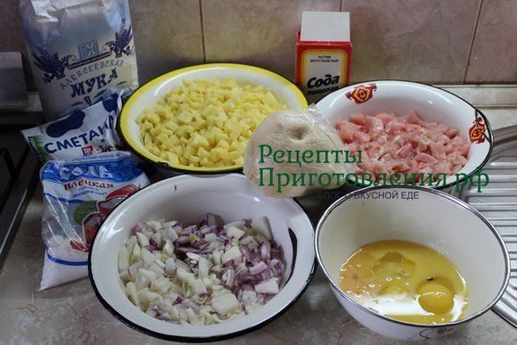 Продукты которые некобходимы для приготовления пирога с курицей и картошкой Продукты которые некобходимы для приготовления пирога с курицей и картошкой